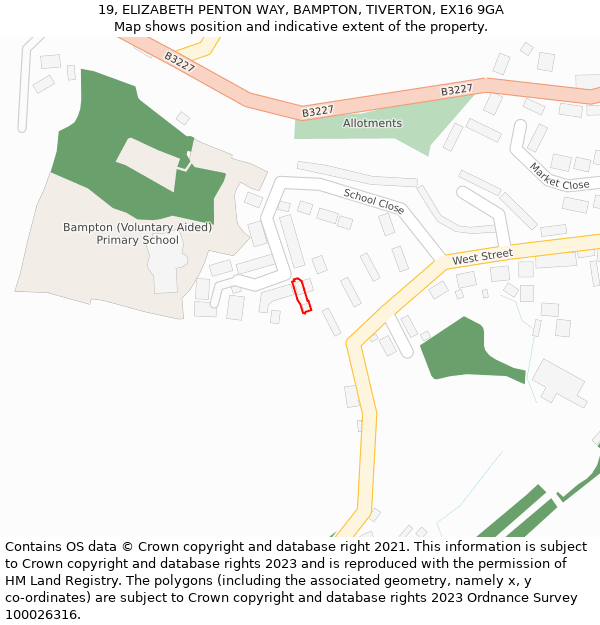 19, ELIZABETH PENTON WAY, BAMPTON, TIVERTON, EX16 9GA: Location map and indicative extent of plot