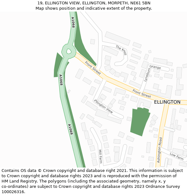 19, ELLINGTON VIEW, ELLINGTON, MORPETH, NE61 5BN: Location map and indicative extent of plot