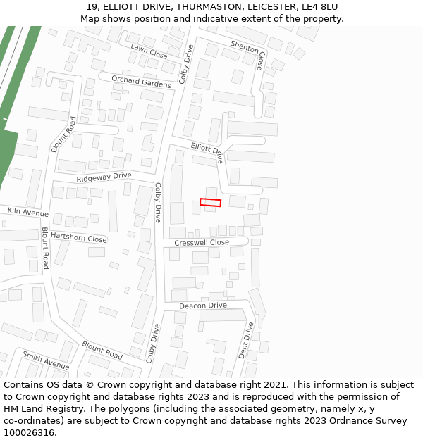 19, ELLIOTT DRIVE, THURMASTON, LEICESTER, LE4 8LU: Location map and indicative extent of plot