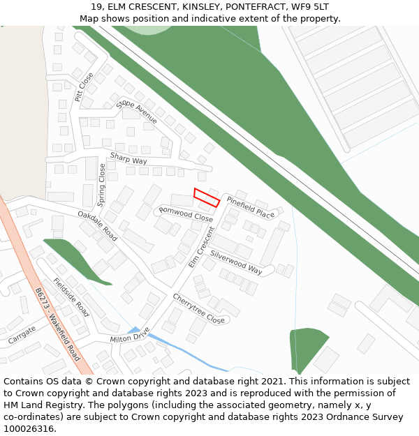 19, ELM CRESCENT, KINSLEY, PONTEFRACT, WF9 5LT: Location map and indicative extent of plot