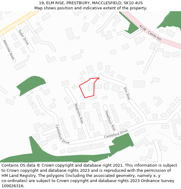 19, ELM RISE, PRESTBURY, MACCLESFIELD, SK10 4US: Location map and indicative extent of plot