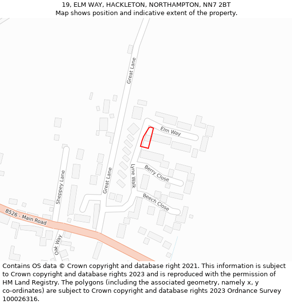 19, ELM WAY, HACKLETON, NORTHAMPTON, NN7 2BT: Location map and indicative extent of plot