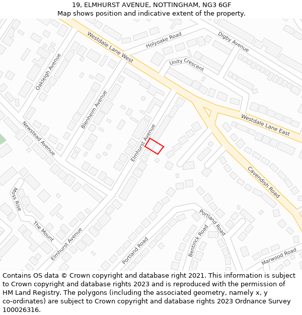 19, ELMHURST AVENUE, NOTTINGHAM, NG3 6GF: Location map and indicative extent of plot