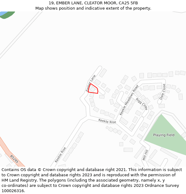 19, EMBER LANE, CLEATOR MOOR, CA25 5FB: Location map and indicative extent of plot