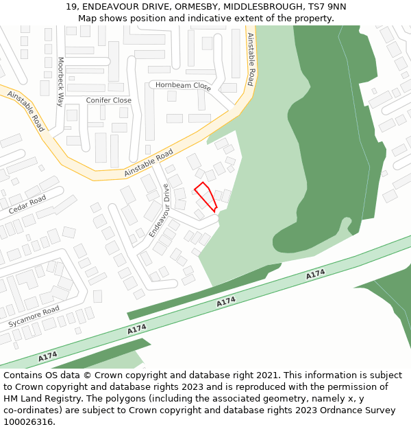 19, ENDEAVOUR DRIVE, ORMESBY, MIDDLESBROUGH, TS7 9NN: Location map and indicative extent of plot