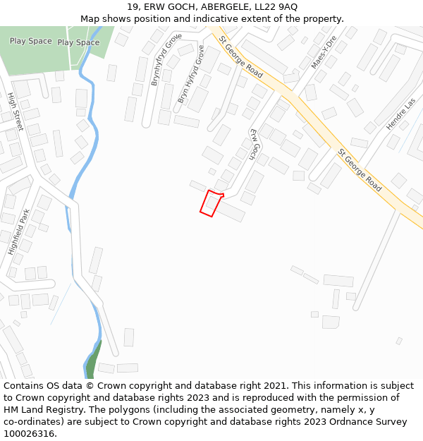 19, ERW GOCH, ABERGELE, LL22 9AQ: Location map and indicative extent of plot