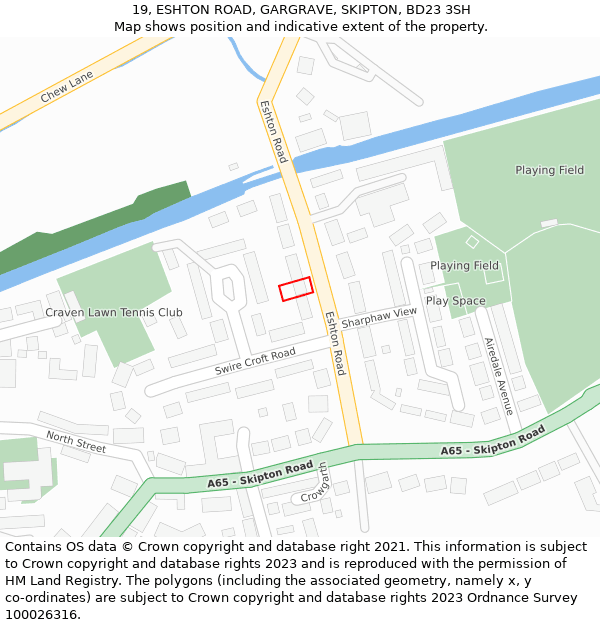19, ESHTON ROAD, GARGRAVE, SKIPTON, BD23 3SH: Location map and indicative extent of plot