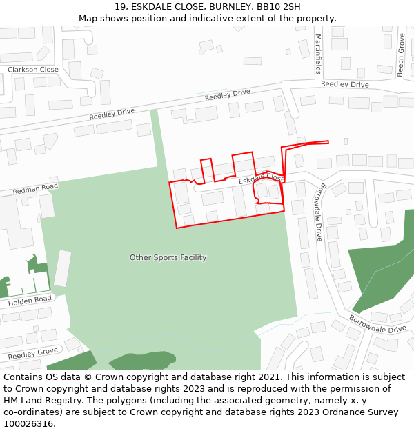 19, ESKDALE CLOSE, BURNLEY, BB10 2SH: Location map and indicative extent of plot