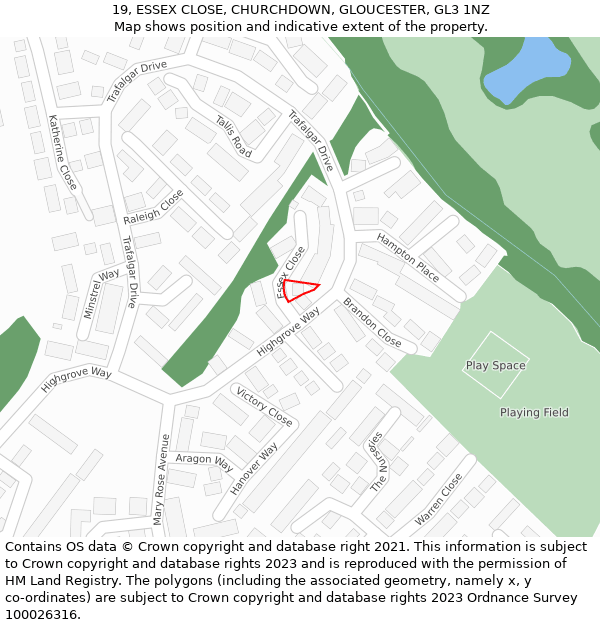 19, ESSEX CLOSE, CHURCHDOWN, GLOUCESTER, GL3 1NZ: Location map and indicative extent of plot