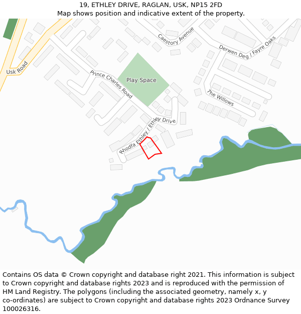 19, ETHLEY DRIVE, RAGLAN, USK, NP15 2FD: Location map and indicative extent of plot