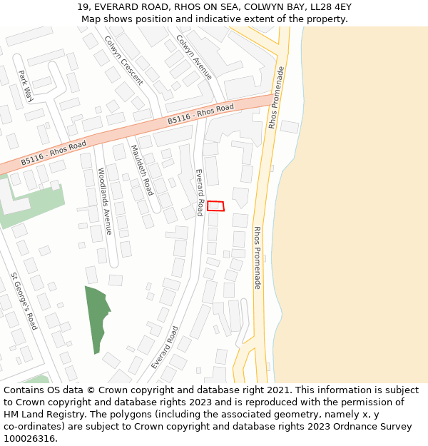 19, EVERARD ROAD, RHOS ON SEA, COLWYN BAY, LL28 4EY: Location map and indicative extent of plot