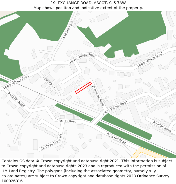 19, EXCHANGE ROAD, ASCOT, SL5 7AW: Location map and indicative extent of plot