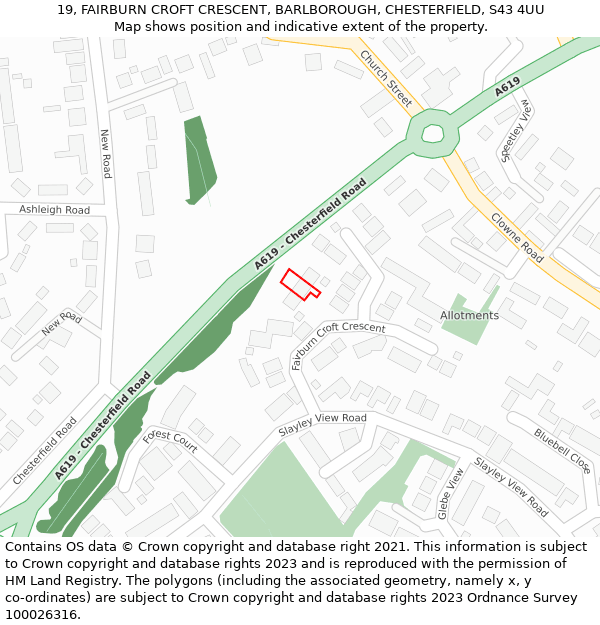 19, FAIRBURN CROFT CRESCENT, BARLBOROUGH, CHESTERFIELD, S43 4UU: Location map and indicative extent of plot