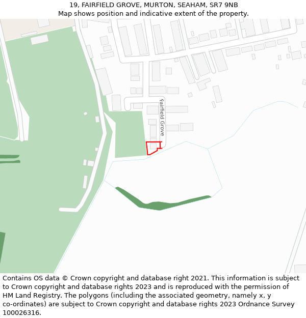 19, FAIRFIELD GROVE, MURTON, SEAHAM, SR7 9NB: Location map and indicative extent of plot