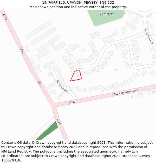19, FAIRFIELD, UPAVON, PEWSEY, SN9 6DZ: Location map and indicative extent of plot