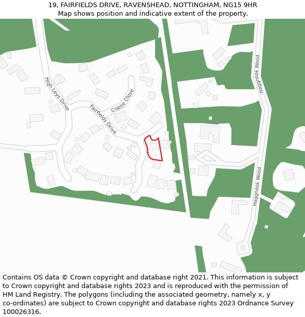 19, FAIRFIELDS DRIVE, RAVENSHEAD, NOTTINGHAM, NG15 9HR: Location map and indicative extent of plot