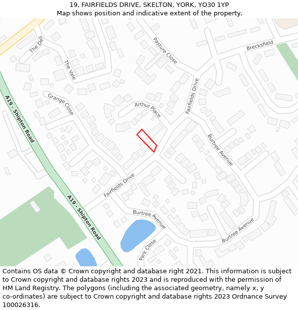 19, FAIRFIELDS DRIVE, SKELTON, YORK, YO30 1YP: Location map and indicative extent of plot