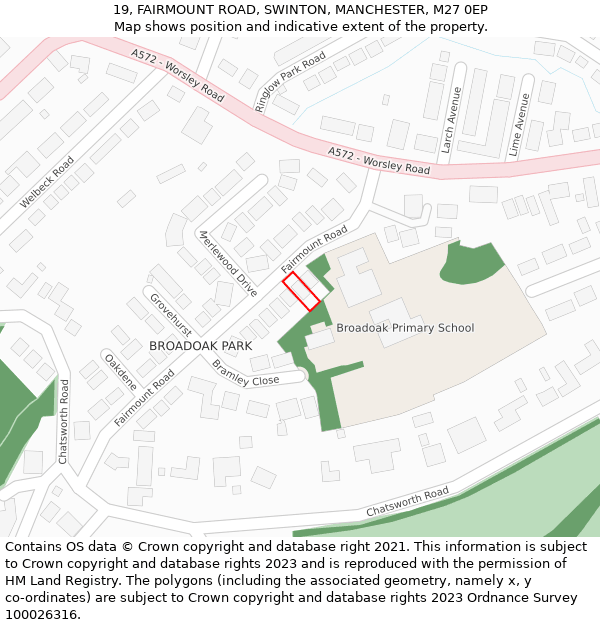 19, FAIRMOUNT ROAD, SWINTON, MANCHESTER, M27 0EP: Location map and indicative extent of plot