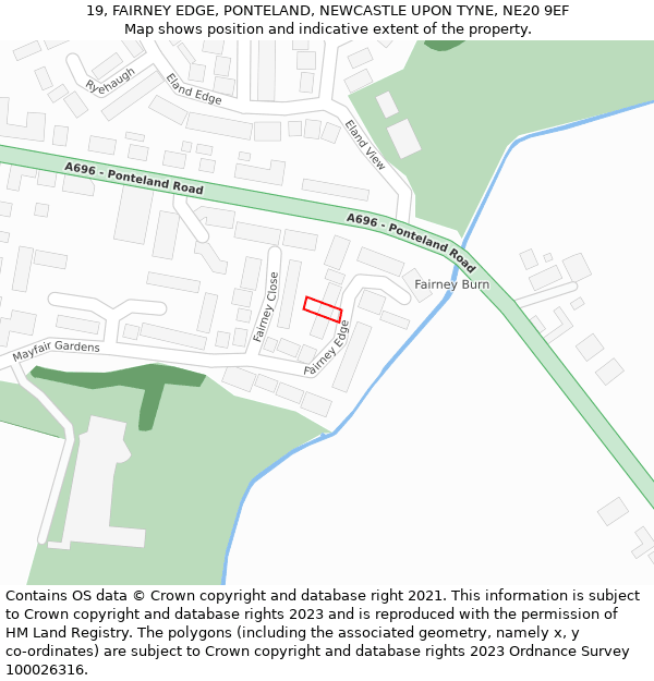 19, FAIRNEY EDGE, PONTELAND, NEWCASTLE UPON TYNE, NE20 9EF: Location map and indicative extent of plot