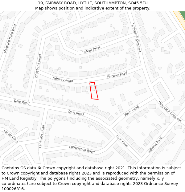 19, FAIRWAY ROAD, HYTHE, SOUTHAMPTON, SO45 5FU: Location map and indicative extent of plot