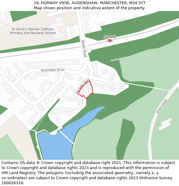 19, FAIRWAY VIEW, AUDENSHAW, MANCHESTER, M34 5YT: Location map and indicative extent of plot