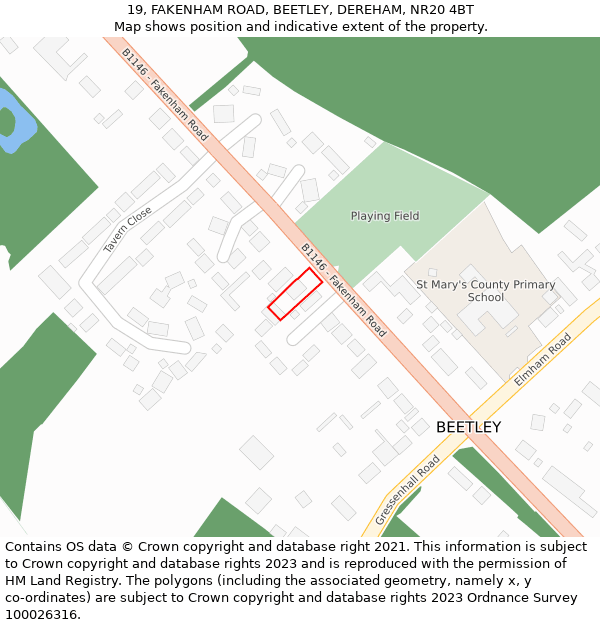 19, FAKENHAM ROAD, BEETLEY, DEREHAM, NR20 4BT: Location map and indicative extent of plot