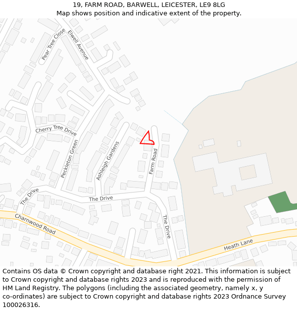 19, FARM ROAD, BARWELL, LEICESTER, LE9 8LG: Location map and indicative extent of plot