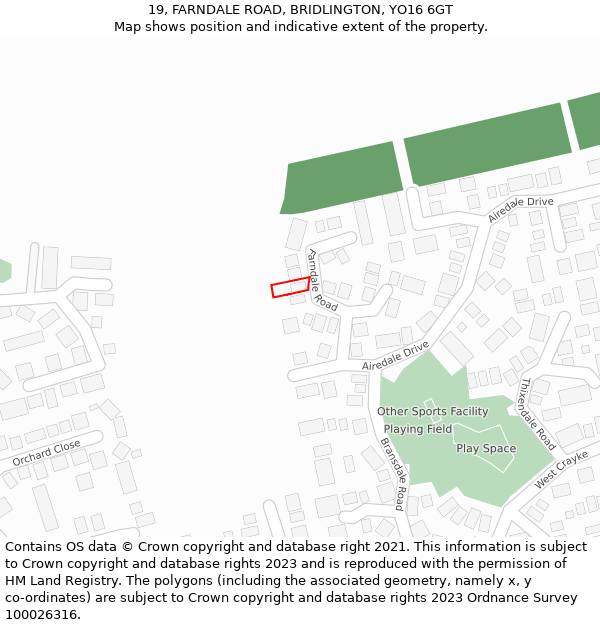 19, FARNDALE ROAD, BRIDLINGTON, YO16 6GT: Location map and indicative extent of plot