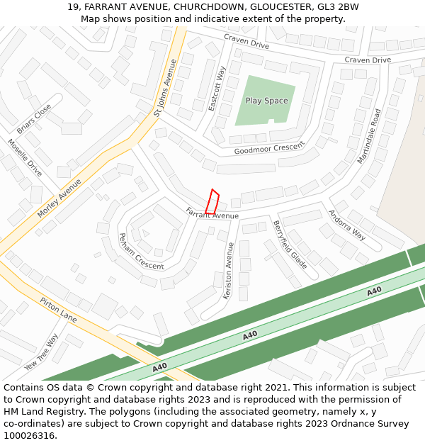 19, FARRANT AVENUE, CHURCHDOWN, GLOUCESTER, GL3 2BW: Location map and indicative extent of plot