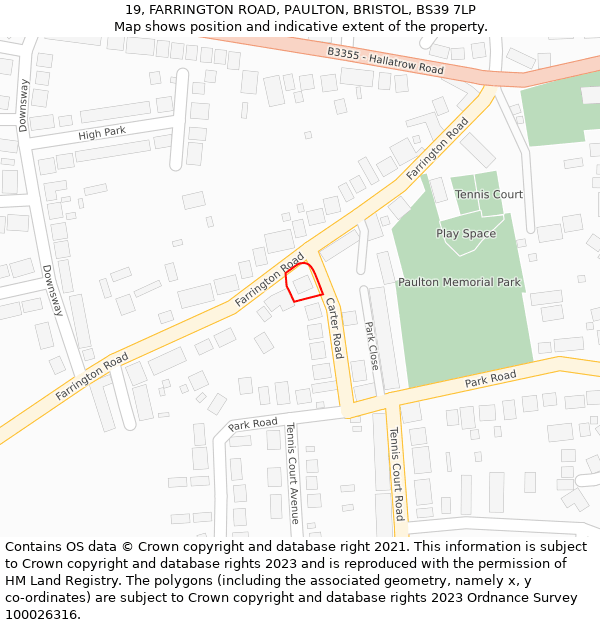 19, FARRINGTON ROAD, PAULTON, BRISTOL, BS39 7LP: Location map and indicative extent of plot