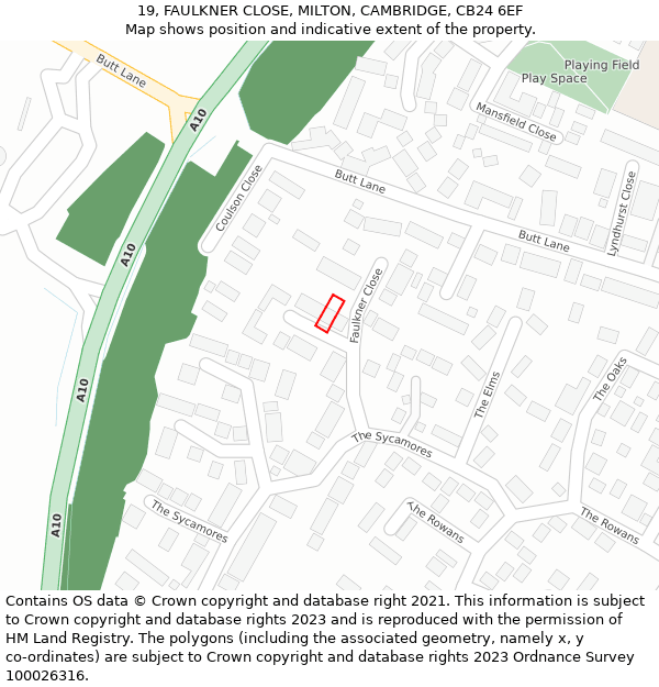 19, FAULKNER CLOSE, MILTON, CAMBRIDGE, CB24 6EF: Location map and indicative extent of plot