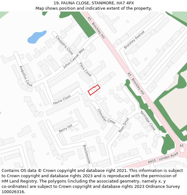 19, FAUNA CLOSE, STANMORE, HA7 4PX: Location map and indicative extent of plot