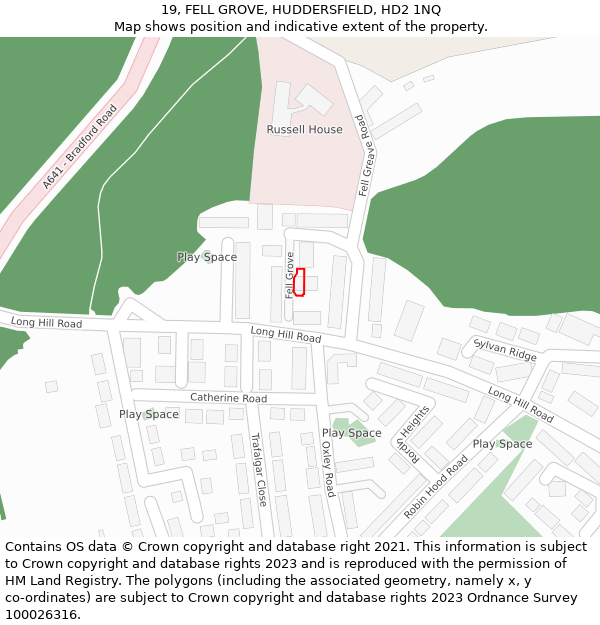 19, FELL GROVE, HUDDERSFIELD, HD2 1NQ: Location map and indicative extent of plot