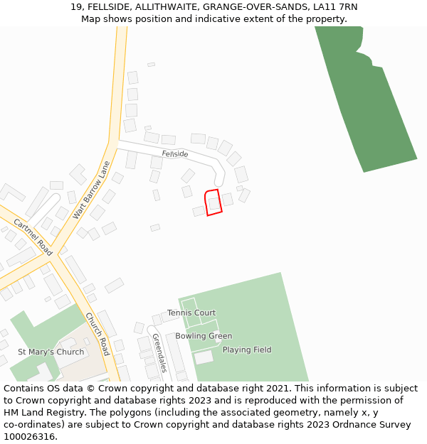 19, FELLSIDE, ALLITHWAITE, GRANGE-OVER-SANDS, LA11 7RN: Location map and indicative extent of plot