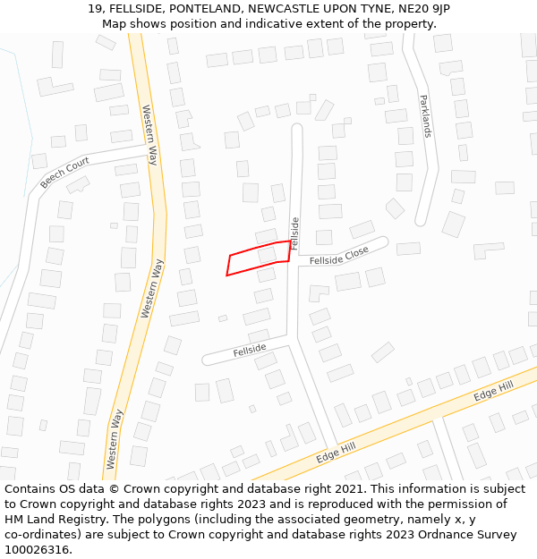 19, FELLSIDE, PONTELAND, NEWCASTLE UPON TYNE, NE20 9JP: Location map and indicative extent of plot