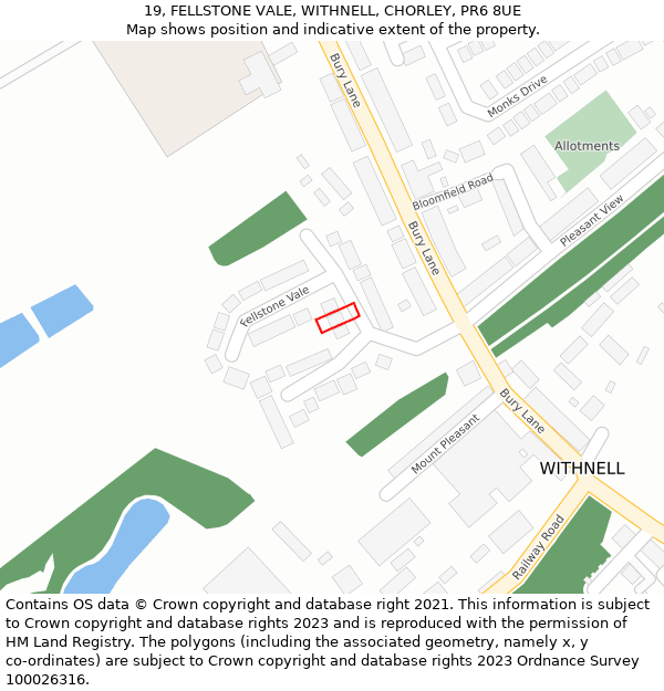 19, FELLSTONE VALE, WITHNELL, CHORLEY, PR6 8UE: Location map and indicative extent of plot