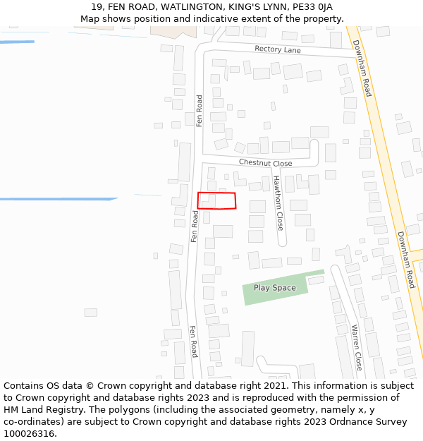 19, FEN ROAD, WATLINGTON, KING'S LYNN, PE33 0JA: Location map and indicative extent of plot