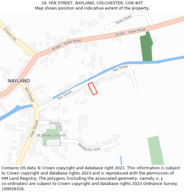 19, FEN STREET, NAYLAND, COLCHESTER, CO6 4HT: Location map and indicative extent of plot