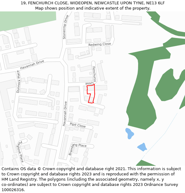 19, FENCHURCH CLOSE, WIDEOPEN, NEWCASTLE UPON TYNE, NE13 6LF: Location map and indicative extent of plot