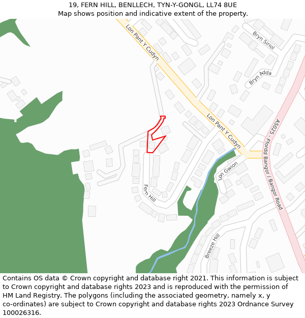 19, FERN HILL, BENLLECH, TYN-Y-GONGL, LL74 8UE: Location map and indicative extent of plot