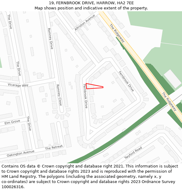 19, FERNBROOK DRIVE, HARROW, HA2 7EE: Location map and indicative extent of plot
