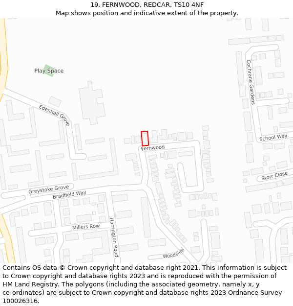 19, FERNWOOD, REDCAR, TS10 4NF: Location map and indicative extent of plot