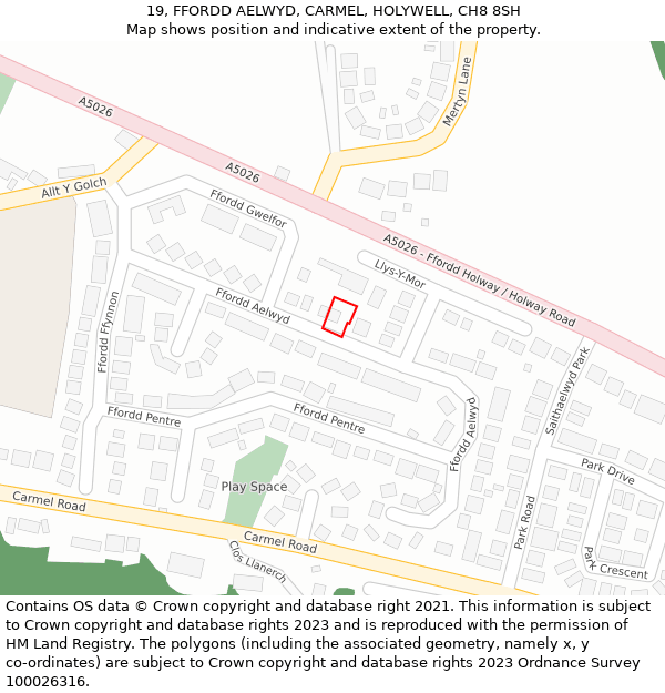 19, FFORDD AELWYD, CARMEL, HOLYWELL, CH8 8SH: Location map and indicative extent of plot