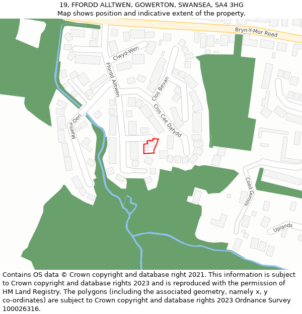19, FFORDD ALLTWEN, GOWERTON, SWANSEA, SA4 3HG: Location map and indicative extent of plot