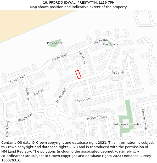 19, FFORDD IDWAL, PRESTATYN, LL19 7PH: Location map and indicative extent of plot