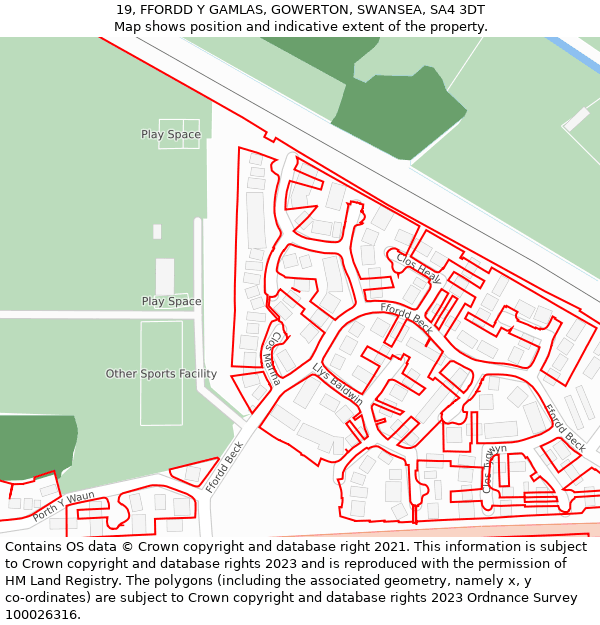 19, FFORDD Y GAMLAS, GOWERTON, SWANSEA, SA4 3DT: Location map and indicative extent of plot