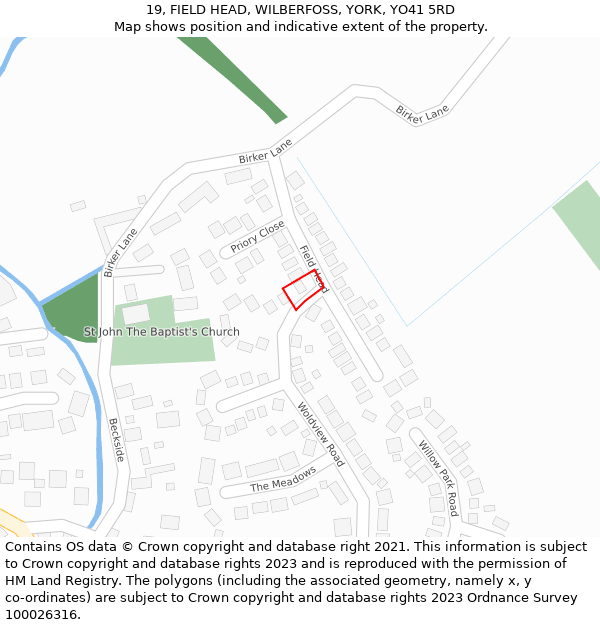 19, FIELD HEAD, WILBERFOSS, YORK, YO41 5RD: Location map and indicative extent of plot