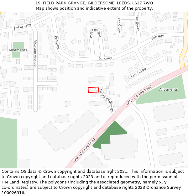 19, FIELD PARK GRANGE, GILDERSOME, LEEDS, LS27 7WQ: Location map and indicative extent of plot