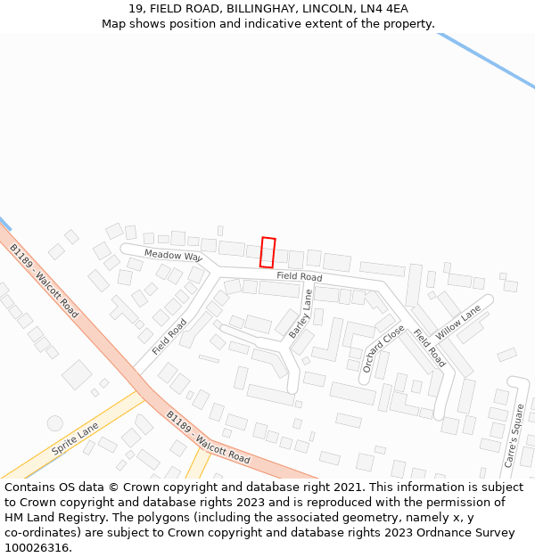 19, FIELD ROAD, BILLINGHAY, LINCOLN, LN4 4EA: Location map and indicative extent of plot