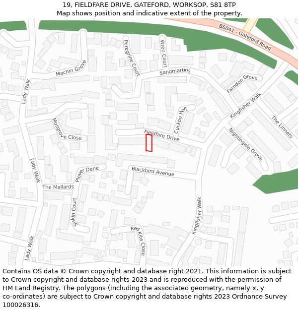 19, FIELDFARE DRIVE, GATEFORD, WORKSOP, S81 8TP: Location map and indicative extent of plot